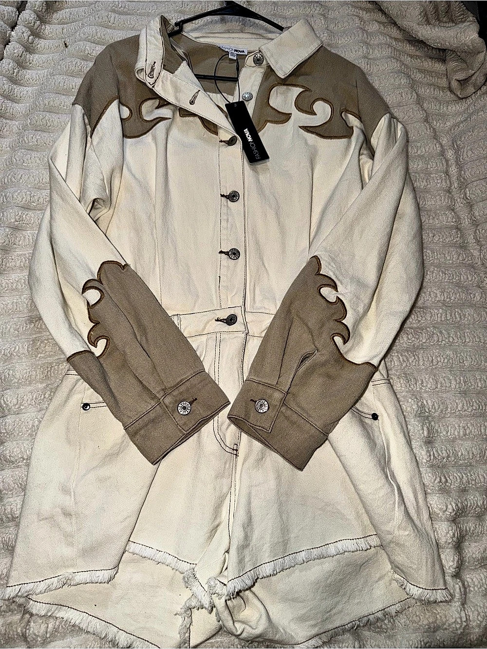 Size XL but run like a size L Fashion Nova Wild West Way Denim Romper White & Br